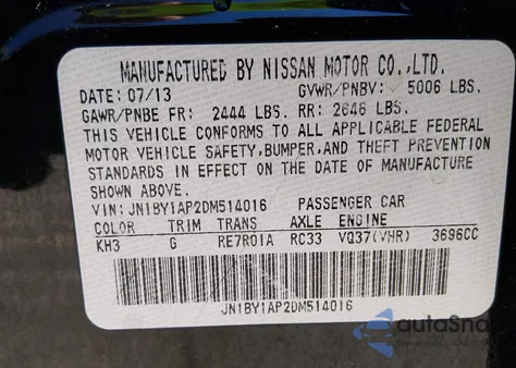 2013 Infiniti M37 z USA, uszkodzony, nr VIN JN1BY1AP2DM514016